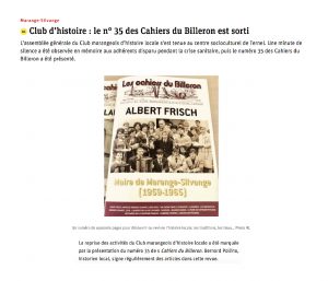 Club d’Histoire : le n°35 des Cahiers du Billeron est sorti
