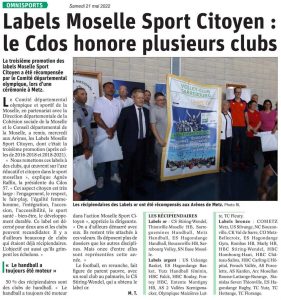 Labels Moselle Sport Citoyen : le Cdos honore plusieurs club