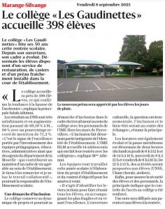 Le collège "Les Gaudinettes" accueille 398 élèves
