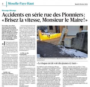 Accidents en série rue des Pionniers : "Brisez la vitesse, Monsieur le Maire!"